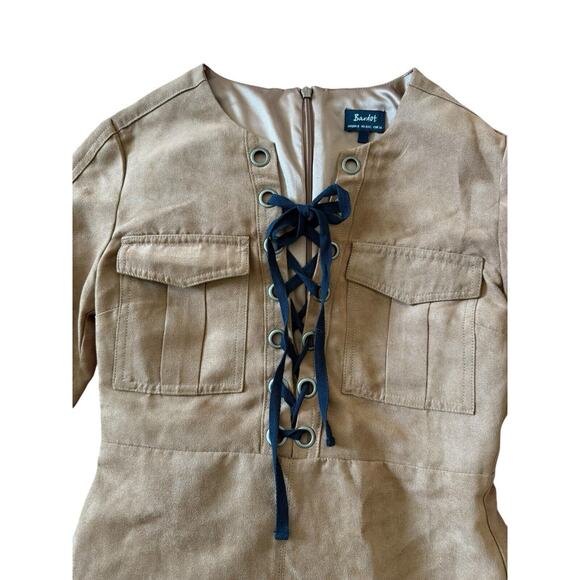 Bardot Brown Suede-Like Long Sleeve Dress with Black Lace Up Front size‎ XS/4 - Picture 2 of 5